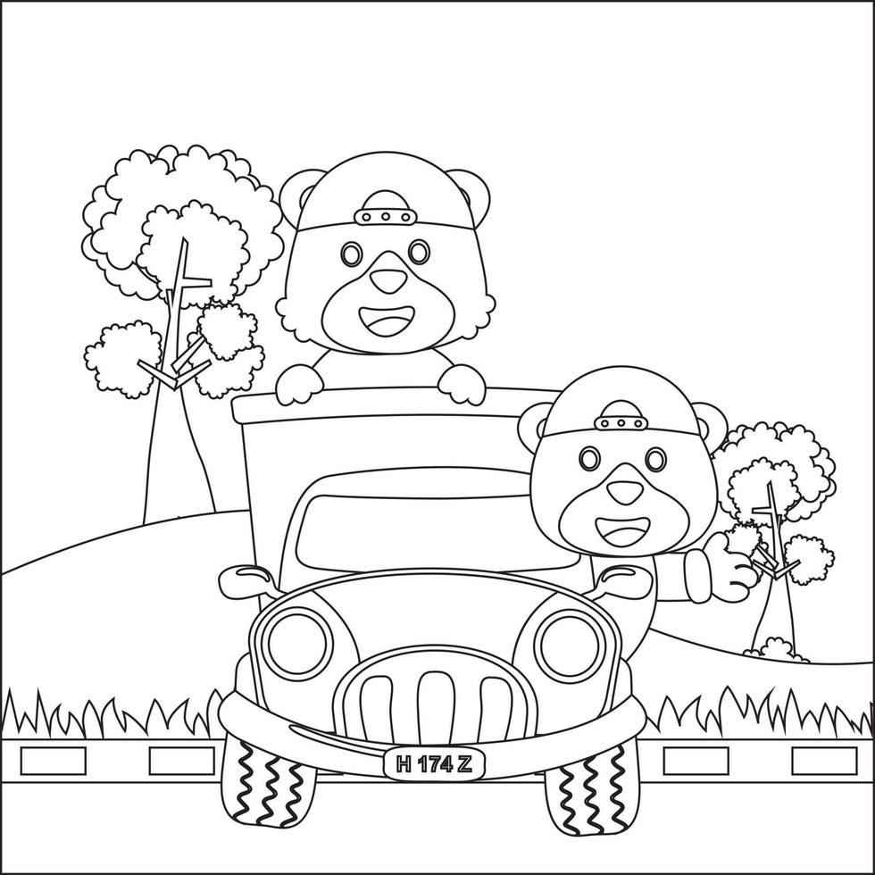 vector ilustración de linda pequeño animal en un la carretera viaje, creativo vector infantil diseño para niños actividad colorante libro o página.