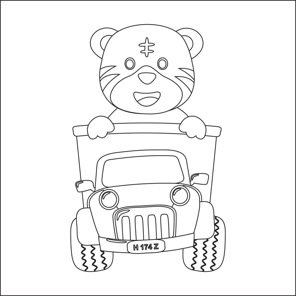 vector illustration of cute  little animal on a road trip, Creative vector Childish design for kids activity colouring book or page.