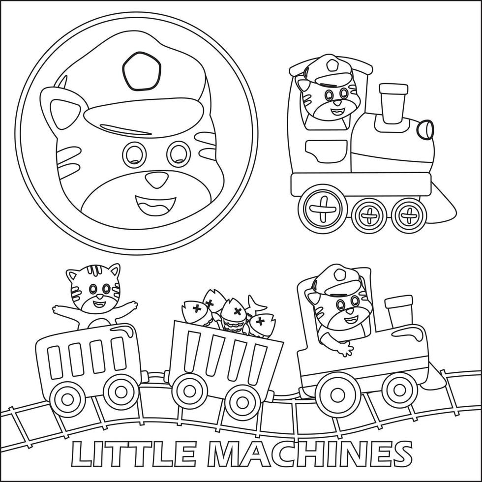 Cute junior machines. Cartoon hand drawn vector illustration. Cartoon isolated vector illustration, Creative vector Childish design for kids activity colouring book or page.