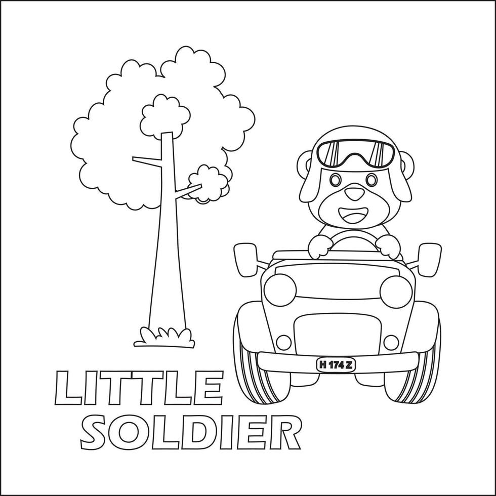 vector illustration of cute  little animal on a road trip, Creative vector Childish design for kids activity colouring book or page.