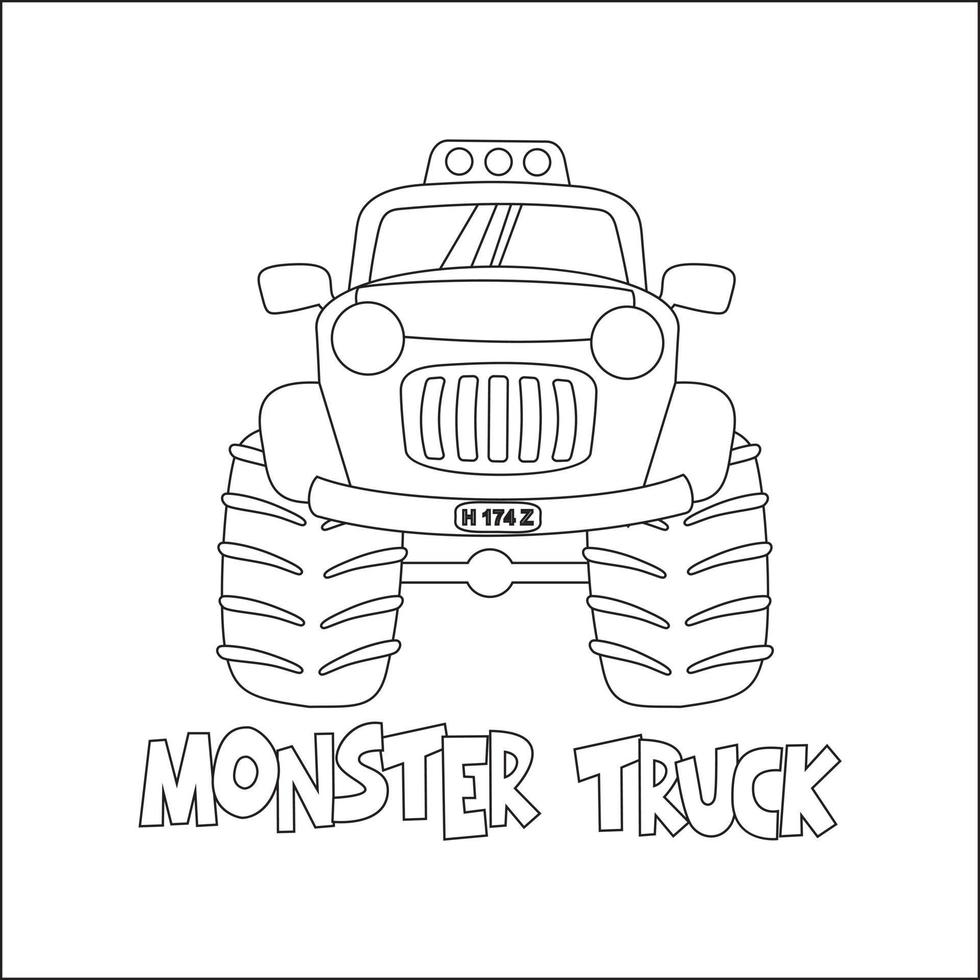 Vector illustration of monster truck with cartoon style. Cartoon isolated vector illustration, Creative vector Childish design for kids activity colouring book or page.