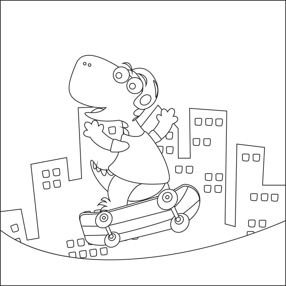 Vector illustration of cute dinosaurs on skate board. Cartoon isolated vector illustration, Creative vector Childish design for kids activity colouring book or page.