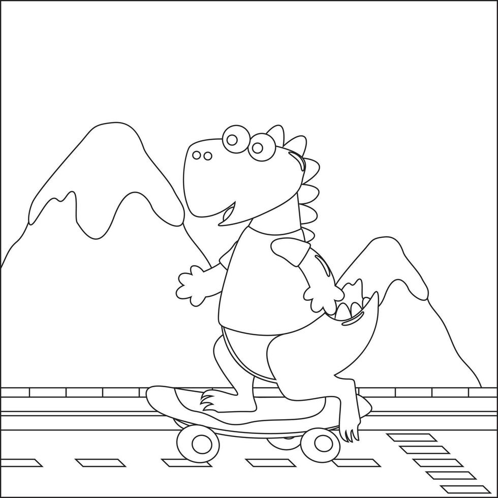 Vector illustration of cute dinosaurs on skate board. Cartoon isolated vector illustration, Creative vector Childish design for kids activity colouring book or page.