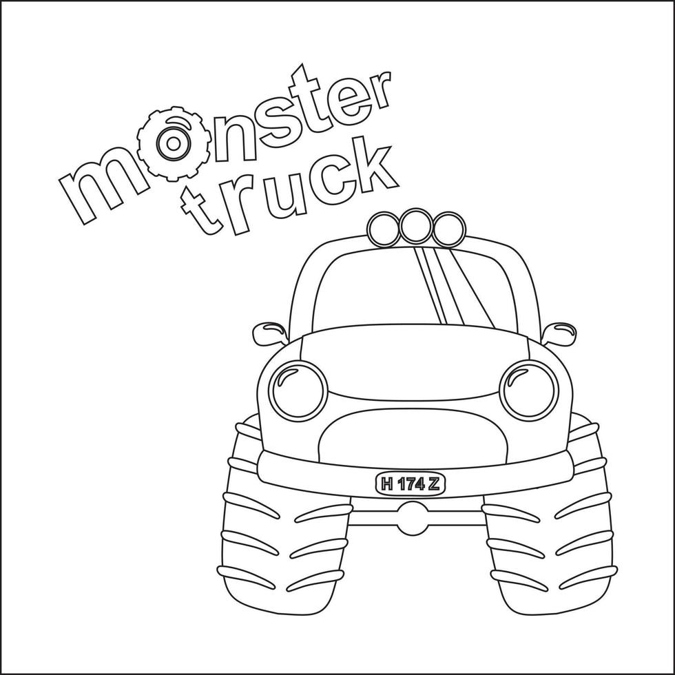 Vector illustration of monster truck with cartoon style. Cartoon isolated vector illustration, Creative vector Childish design for kids activity colouring book or page.