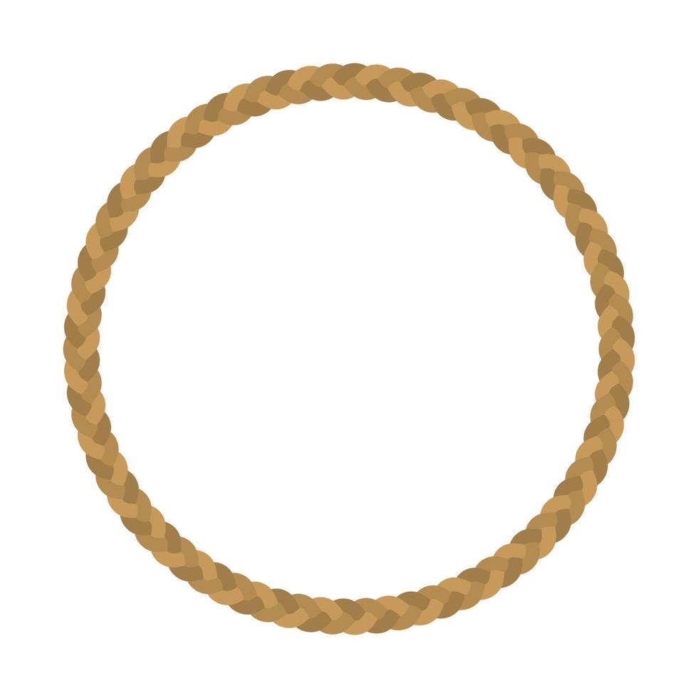 Real brown braid rope circle on a white background vector frame.