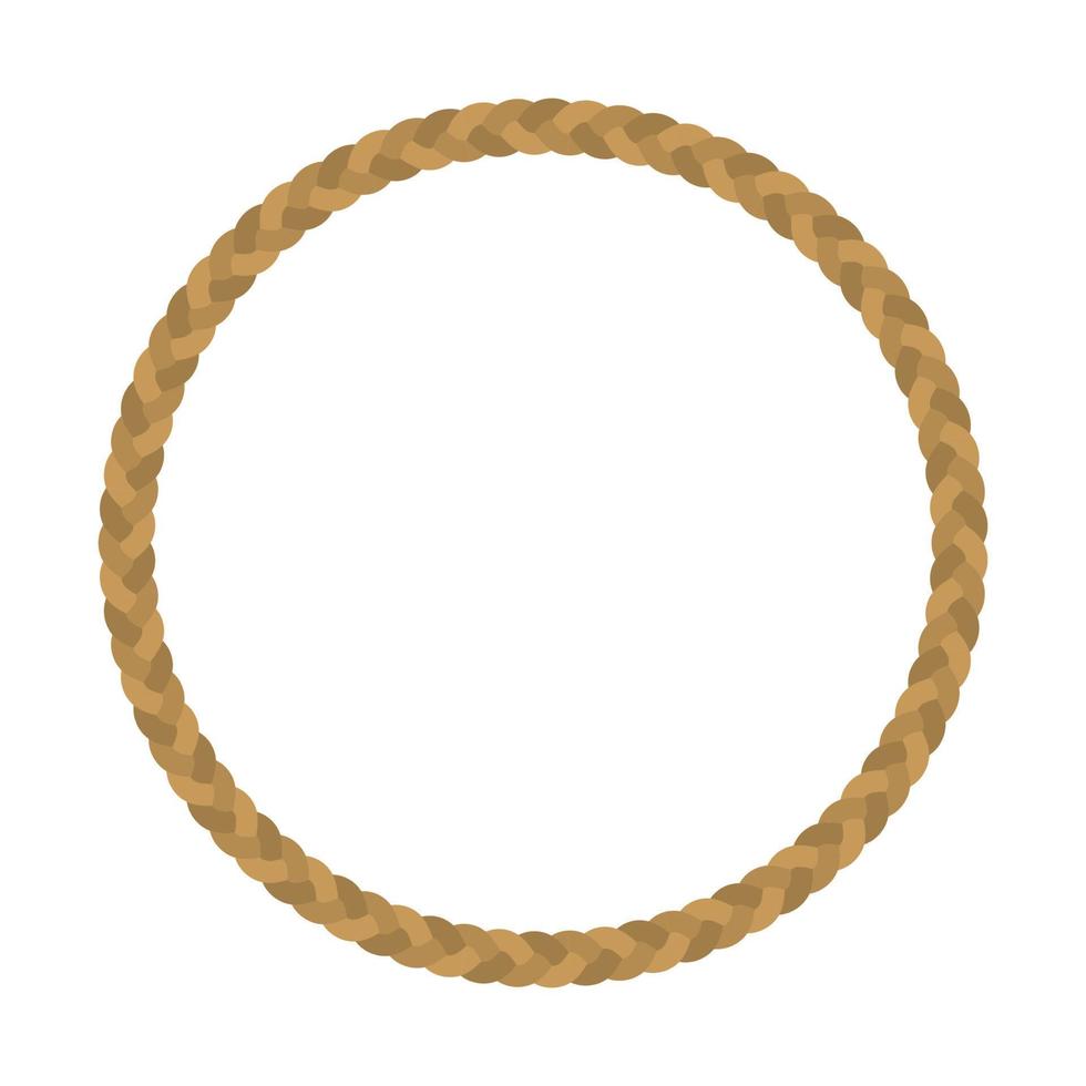 Real brown braid rope circle on a white background vector frame.
