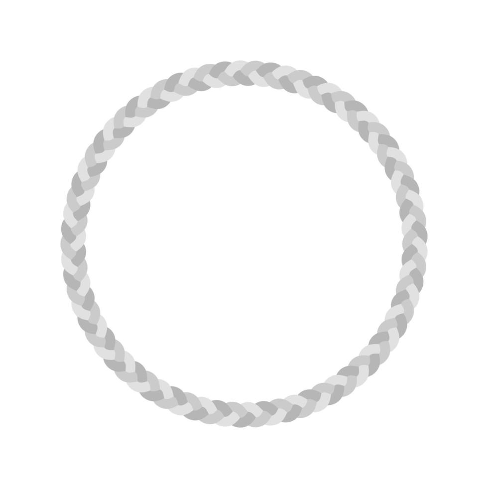 Grey braided rope circle frame vector. Circular lasso cord border. Realistic round string braiding. vector