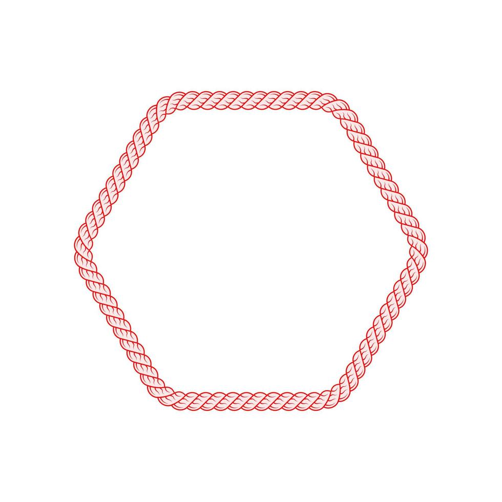 Realistic red hexagon rope frame vector. Lasso cord hexagonal border. vector