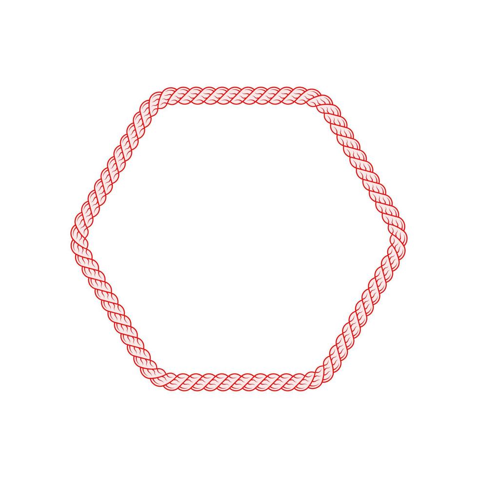 Realistic red hexagon rope frame vector. Lasso cord hexagonal border. vector