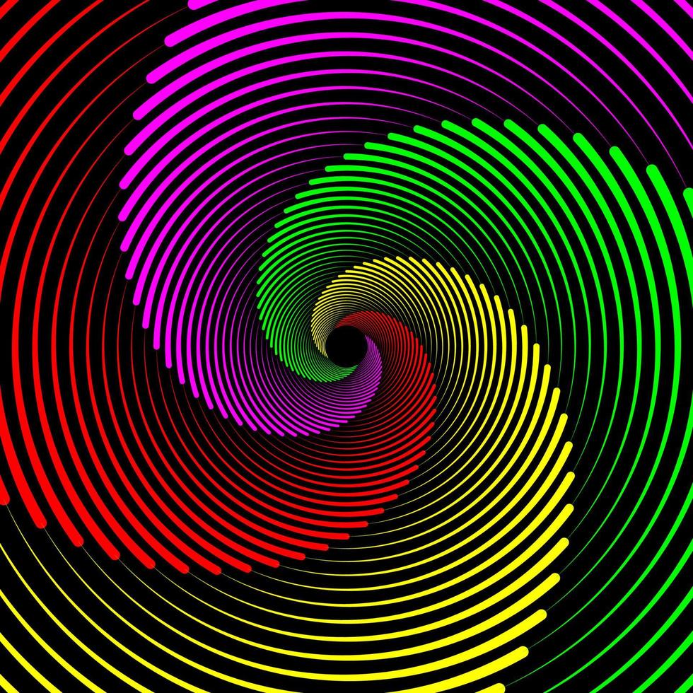 Pink, green, yellow, and red swirl pattern lines vector background. Spiral vortex line wallpaper design.