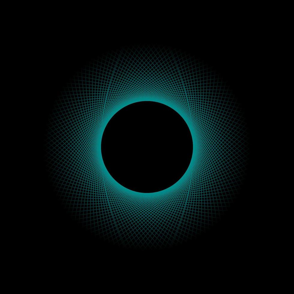 Cyan black hole spirograph vector template. Mandala lines solar eclipse.