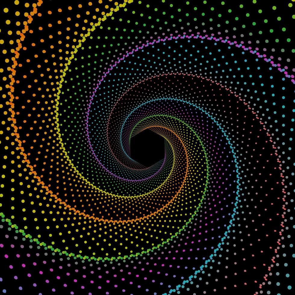 Dotted hexagonal spiral vortex vector background.