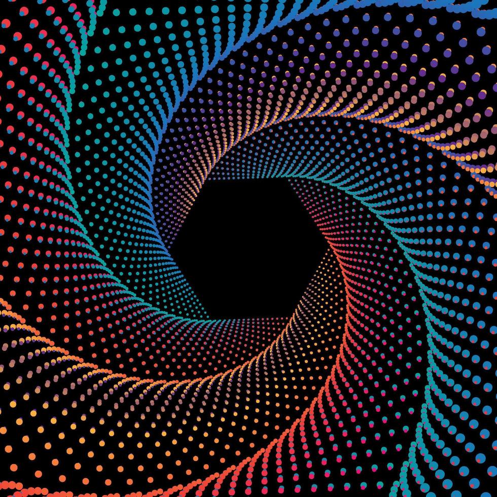 azul, rosa, naranja hexagonal punteado espiral vórtice vector antecedentes. remolino modelo puntos fondo de pantalla.