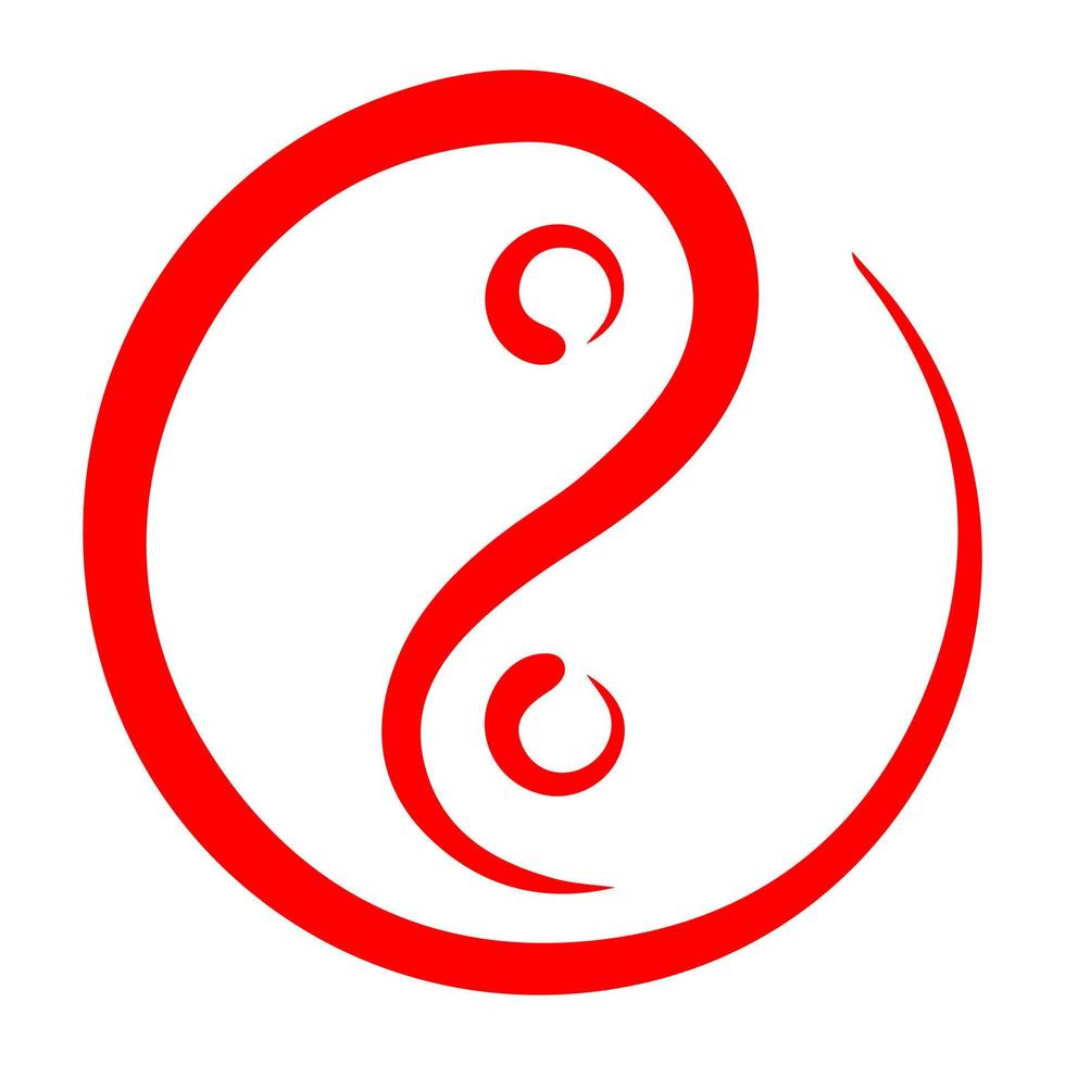 Red stylish outline yin yang logo symbol isolated on white background vector
