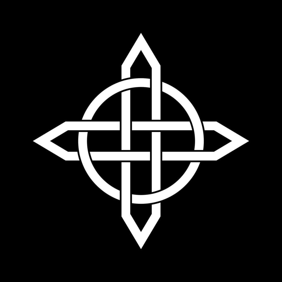 White celtic knot logo isolated on a black background vector illustration.