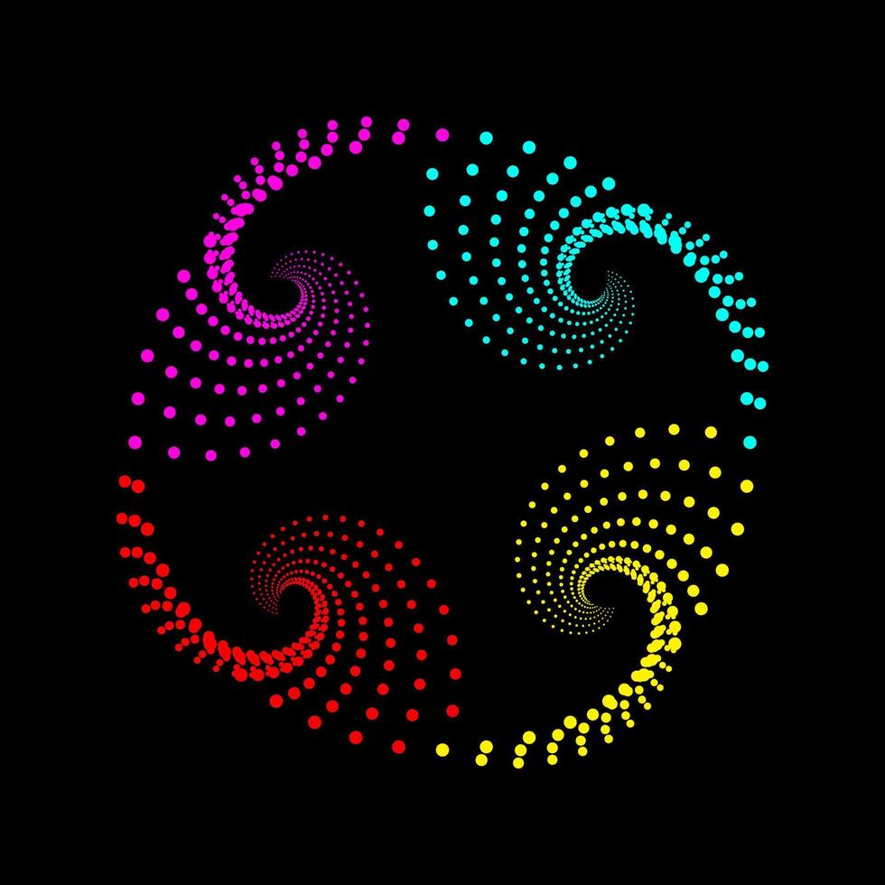 Pink, cyan, red, and yellow dotted spiral vortex logo vector design