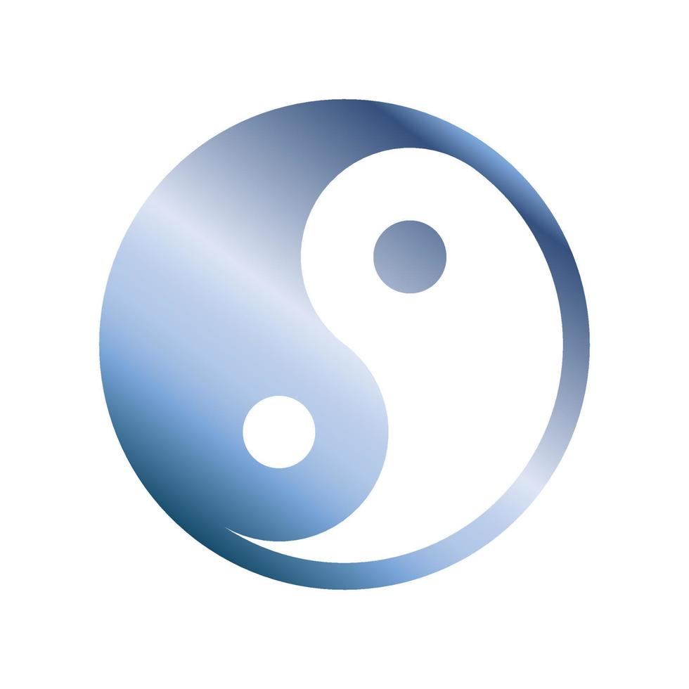 Metallic blue yin yang circle logo icon. Chinese symbol of harmony and balance in nature. vector