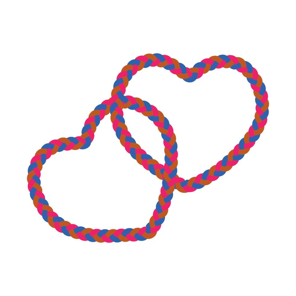 Pink, blue, and orange overlapping braided rope hearts vector