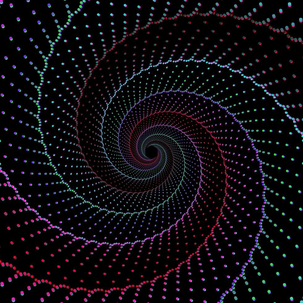 rojo, rosa, verde, azul, cian y negro punteado espiral vórtice vector antecedentes