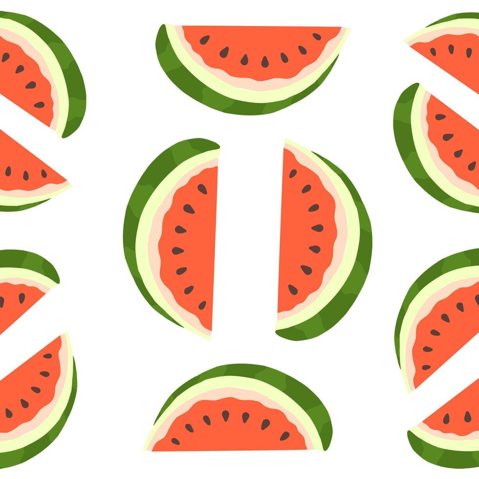 Juicy watermelon. Vector seamless pattern in flat cartoon style isolated on white background.