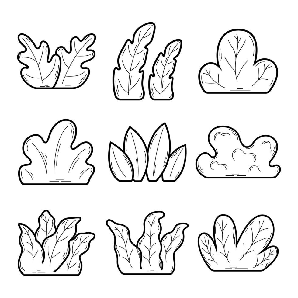 Set of Bushes in Outline Style vector