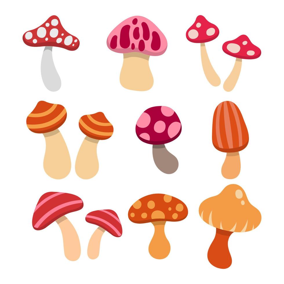 Set of Flat Cute Mushroom vector