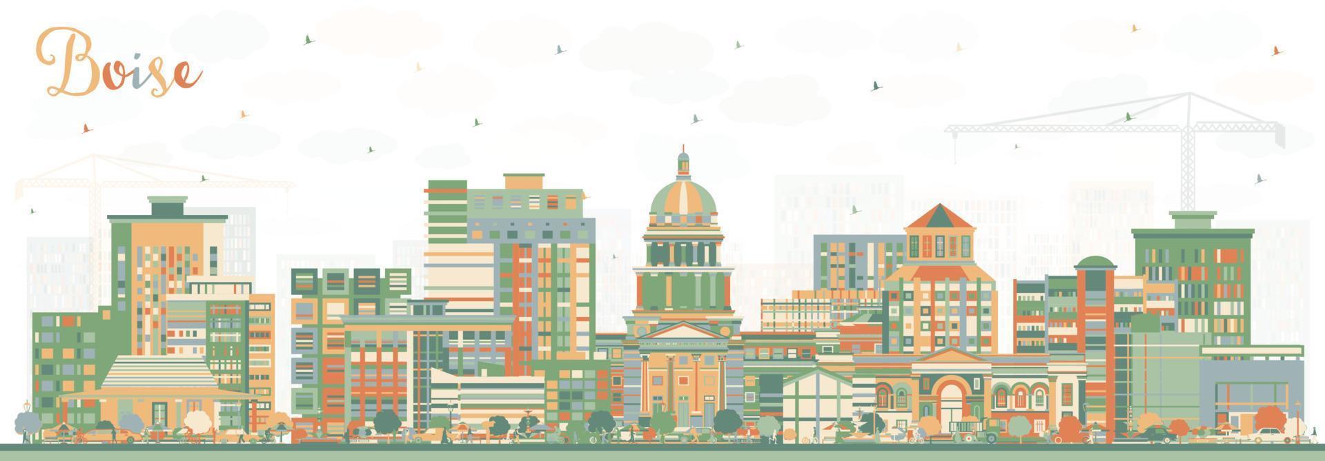 Boise Idaho City Skyline with Color Buildings. Vector Illustration. Boise USA Cityscape with Landmarks.