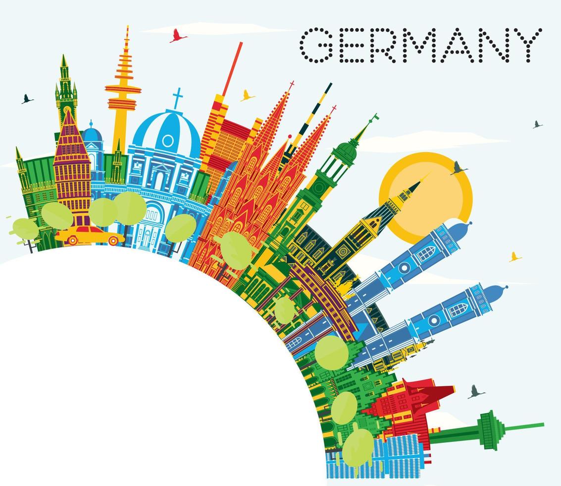 Alemania ciudad horizonte con color edificios, azul cielo y Copiar espacio. vector ilustración. Alemania paisaje urbano con puntos de referencia