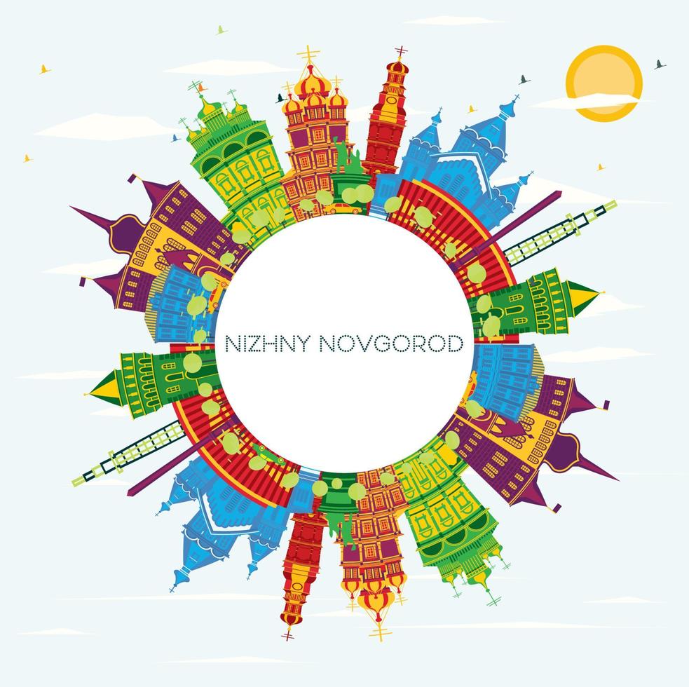 Nizhny Novgorod Russia City Skyline with Color Buildings, Blue Sky and Copy Space. Nizhny Novgorod Cityscape with Landmarks. vector
