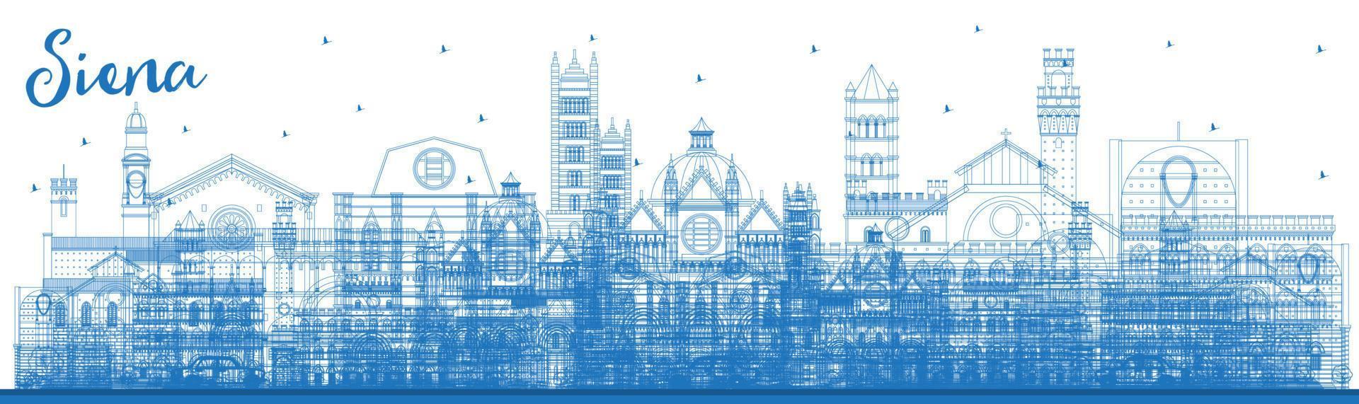 Outline Siena Tuscany Italy City Skyline with Blue Buildings. Vector Illustration. Siena Cityscape with Landmarks.