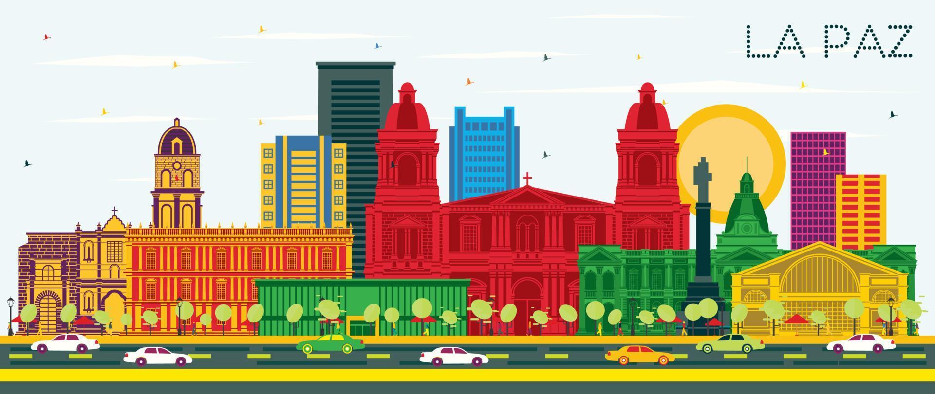 la paz bolivia ciudad horizonte con color edificios y azul cielo. vector ilustración. la paz paisaje urbano con puntos de referencia