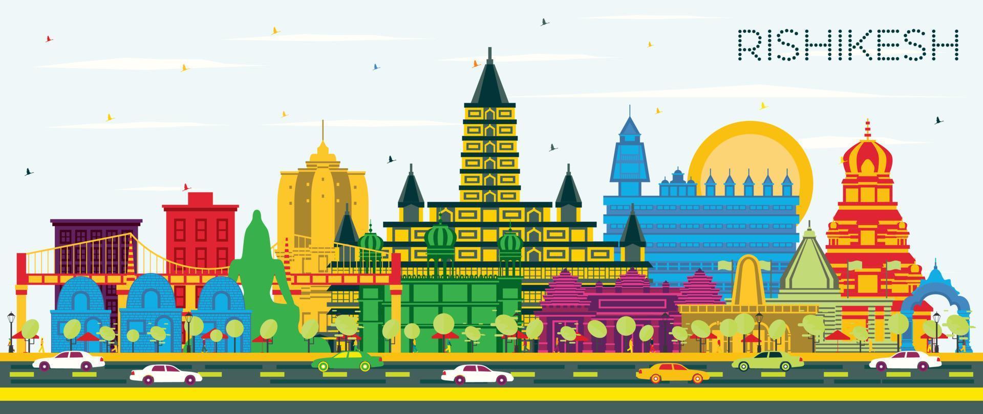 Rishikesh India City Skyline with Color Buildings and Blue Sky. Vector Illustration. Rishikesh Cityscape with Landmarks.