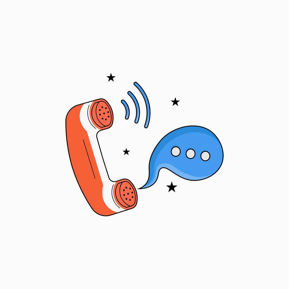 teléfono auricular con habla burbuja plano vector icono ilustración