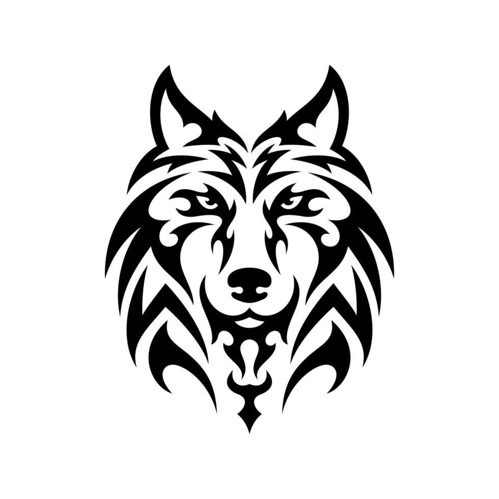 Tribal Wolf Head Logo. Tattoo Design. Animal Stencil Vector Illustration