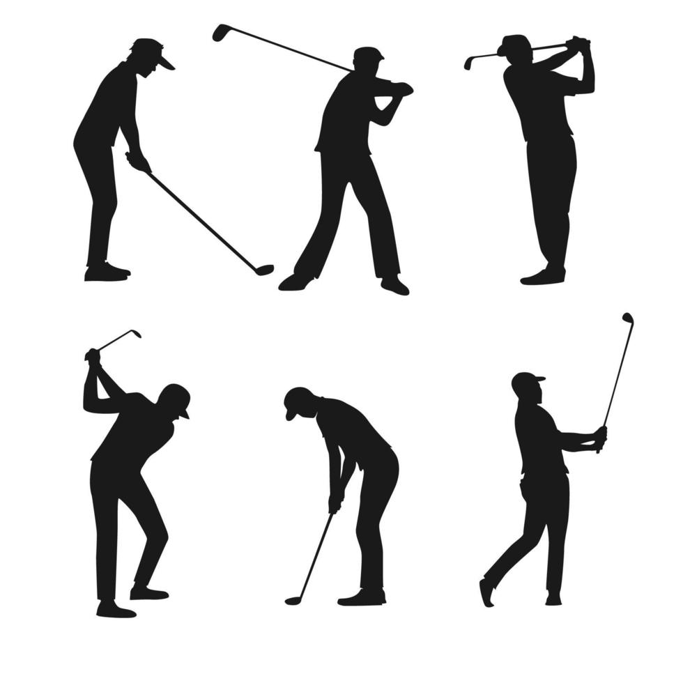 Vector golf swing silhouette set