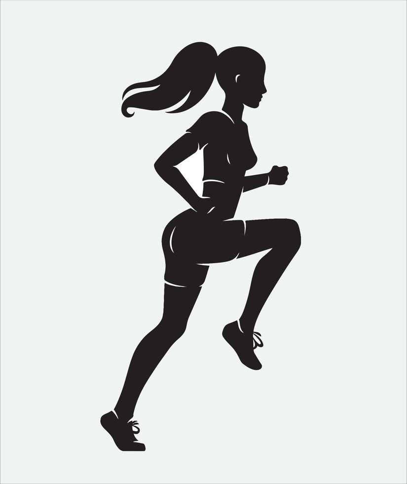 Girl running walking silhouette vector illustration