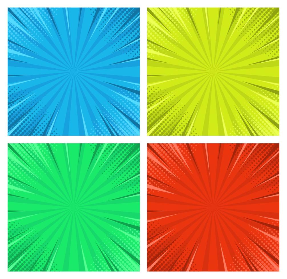 Retro Comic Square Colorful Vector Background Set