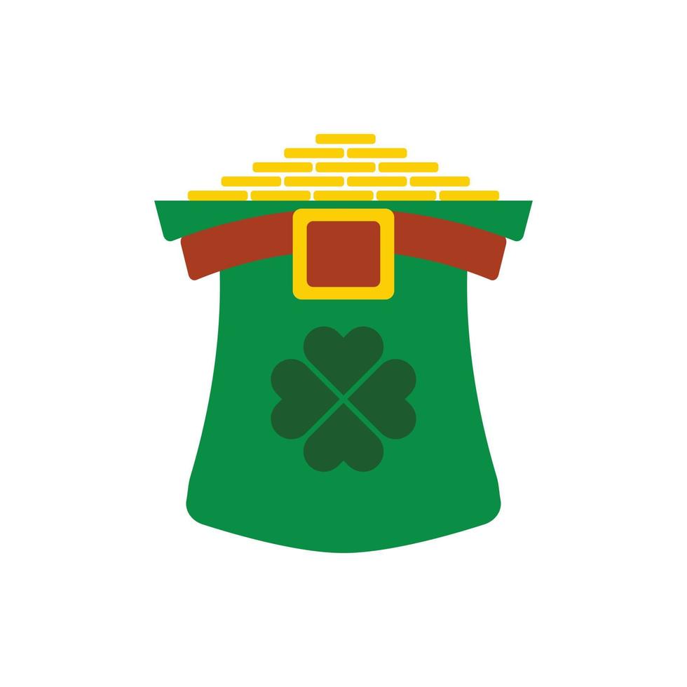 duende sombrero con moneda y árbol hoja trébol icono aislado en blanco antecedentes vector