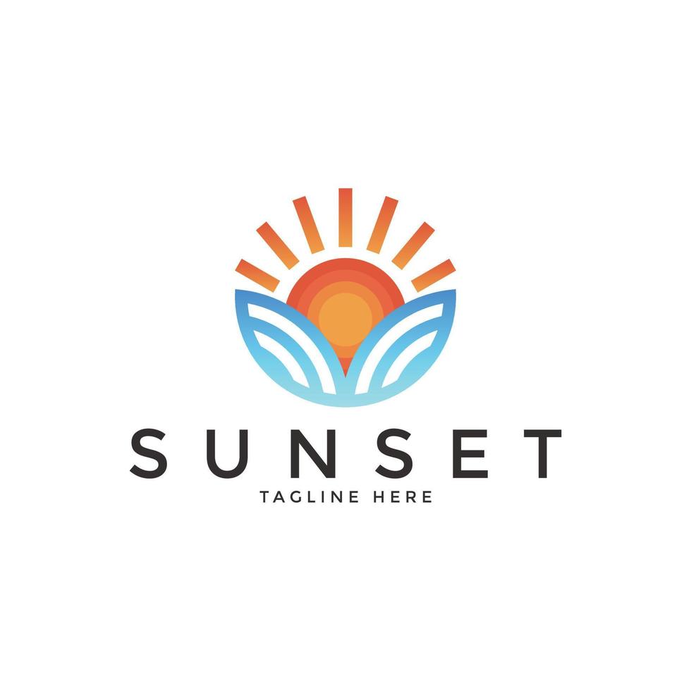 Abstract Sunset beach logo Landscape design Template Vector illustration. summer Wave sun Logo Sign Design Icon