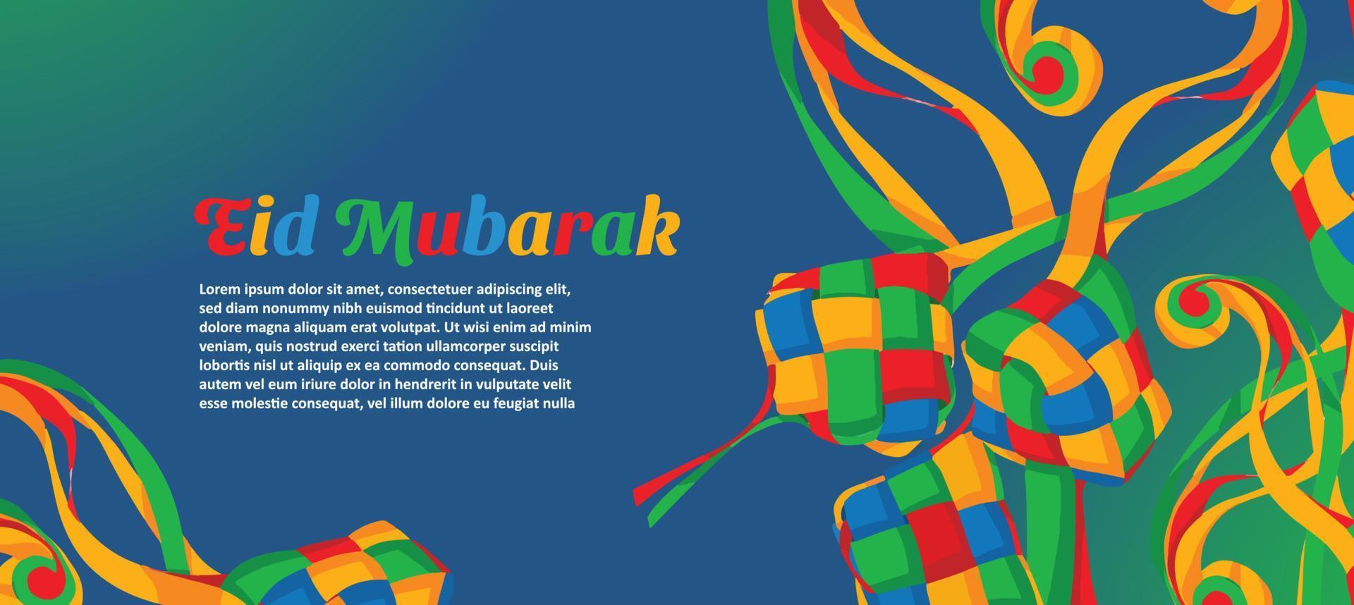 Eid Mubarak Banner Colorful Ketupat Illustration Design Concept vector