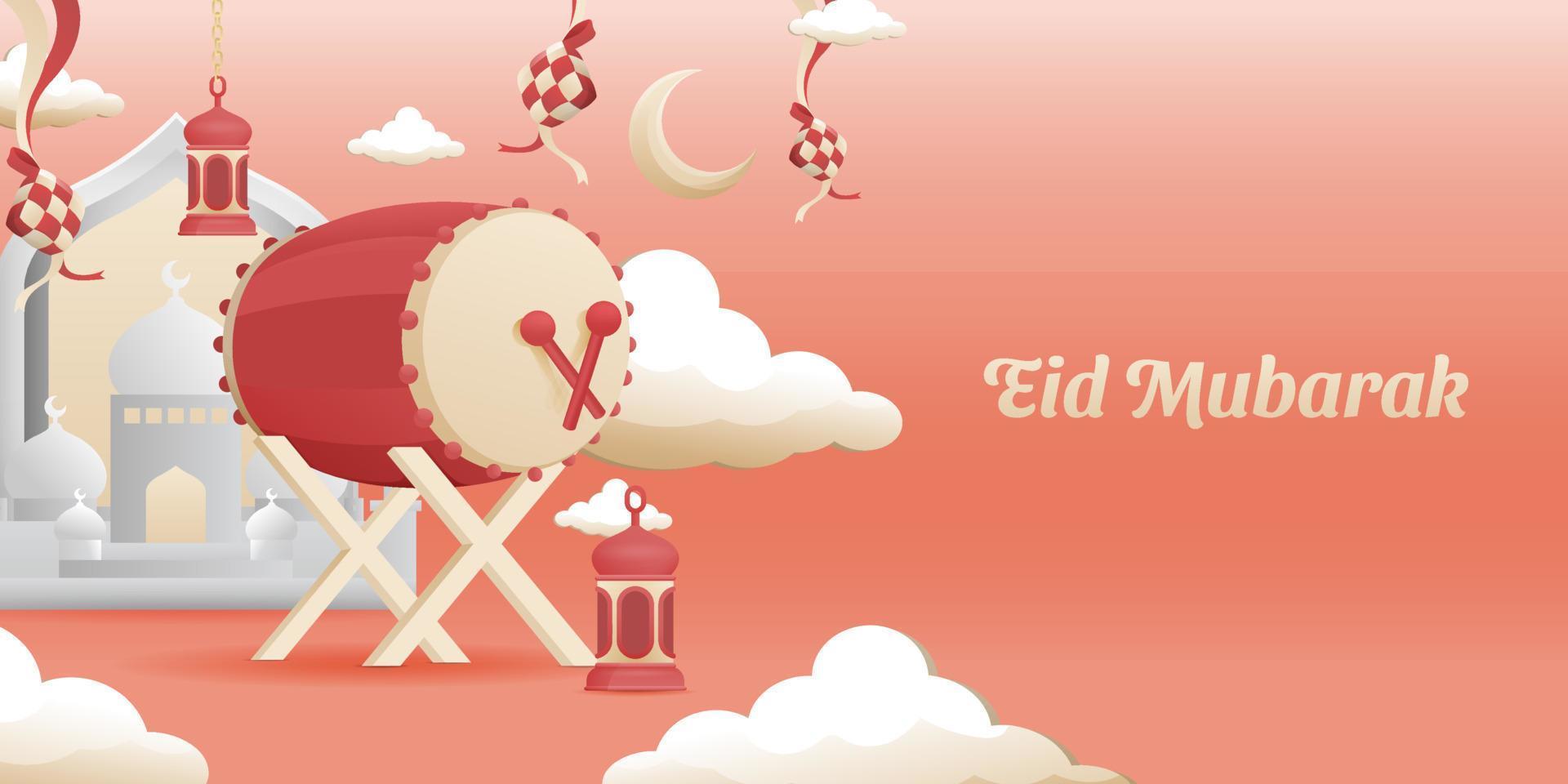 Complete Eid Al Fitr Mubarak Islamic Ornaments Background vector