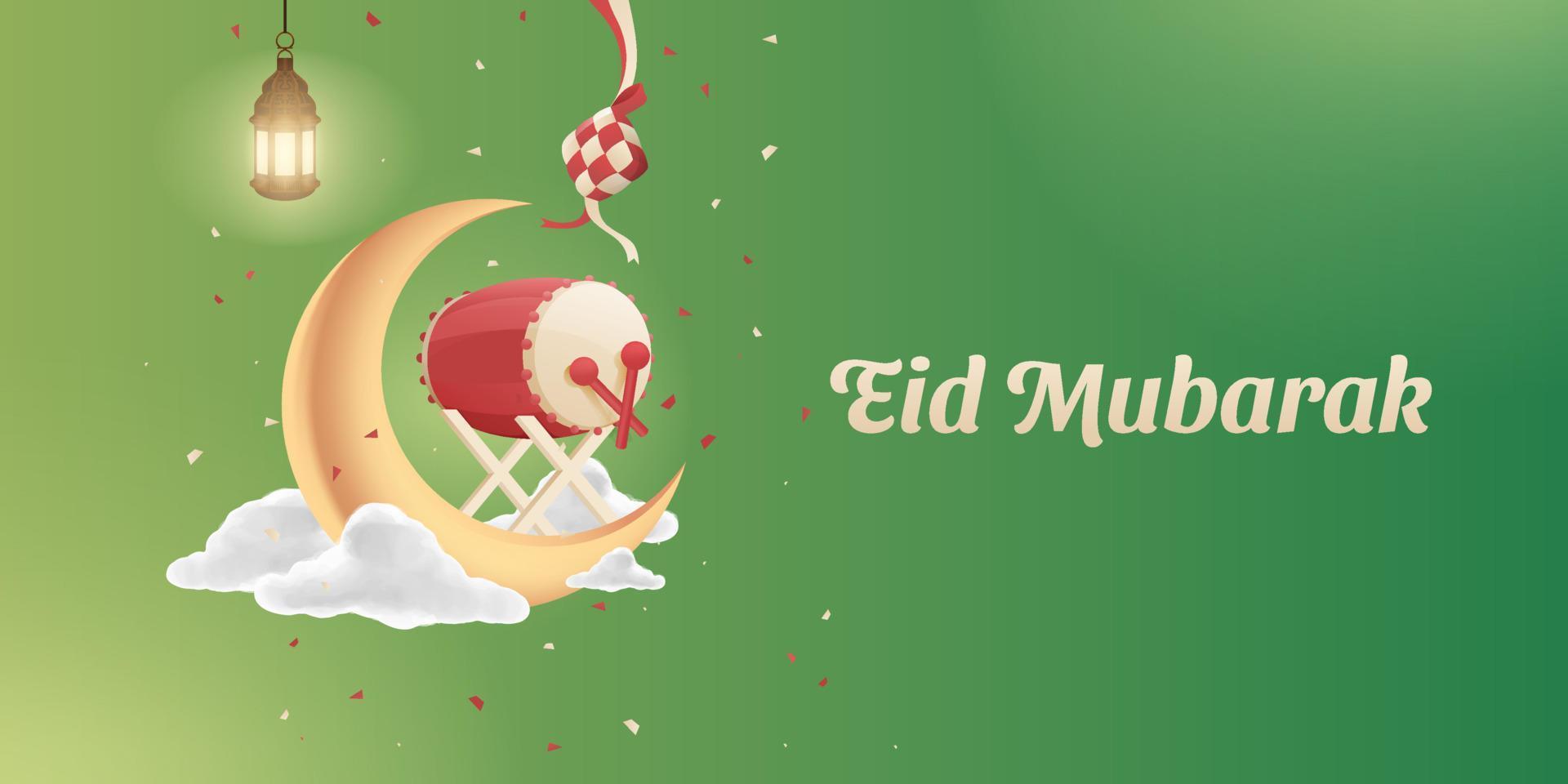 Complete Eid Al Fitr Mubarak Islamic Ornaments Background vector