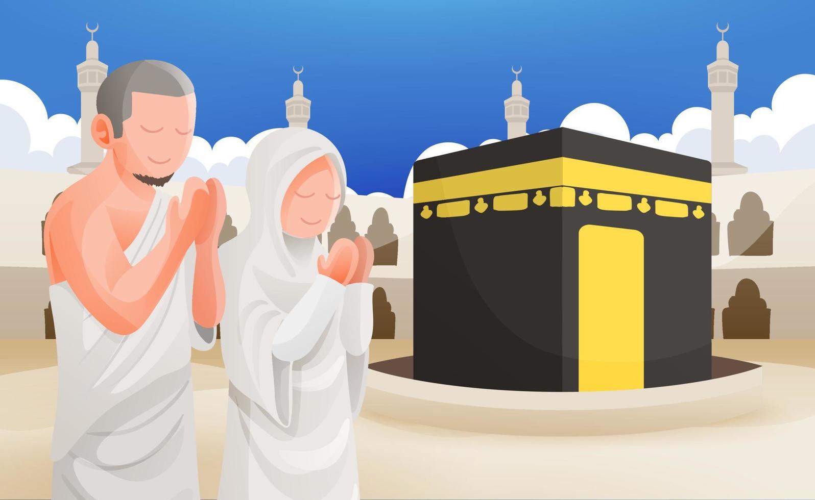 Umrah hajj mochilero ilustración 3 vector