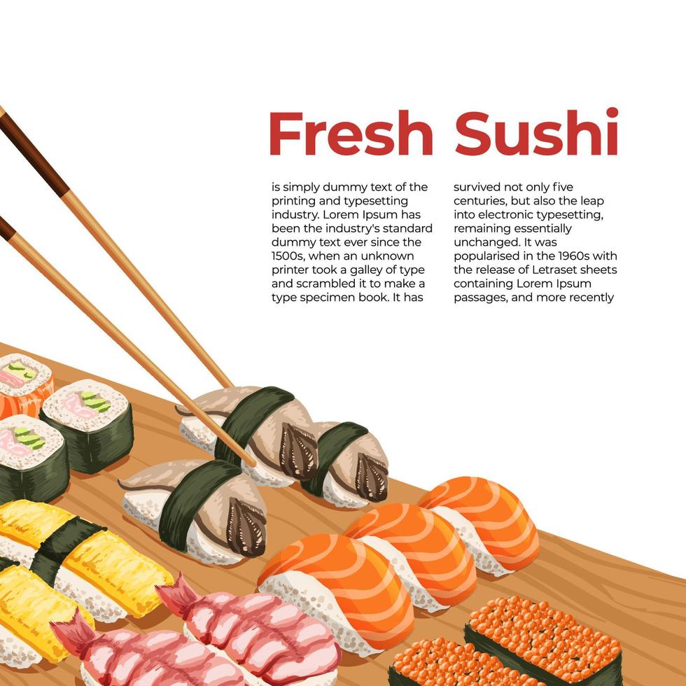 tradicional japonés comida Sushi mano dibujado restaurante ilustración 4 4 vector
