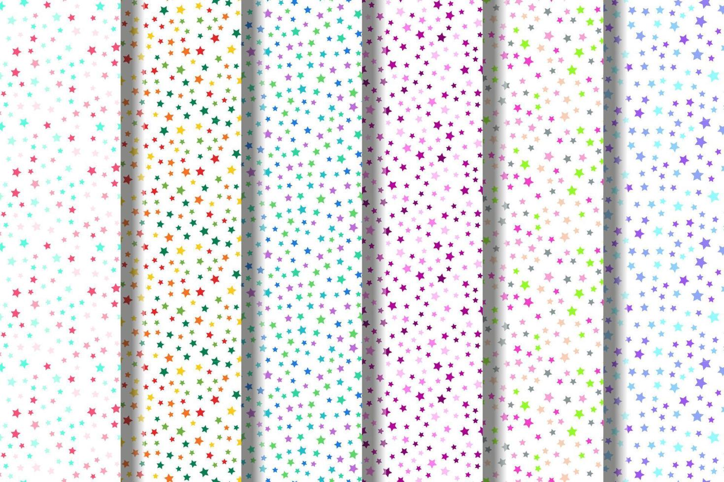 conjunto de vector sin costura patrones de varios multicolor estrellas en blanco antecedentes para tela, textil, fondos de pantalla, postales, pancartas