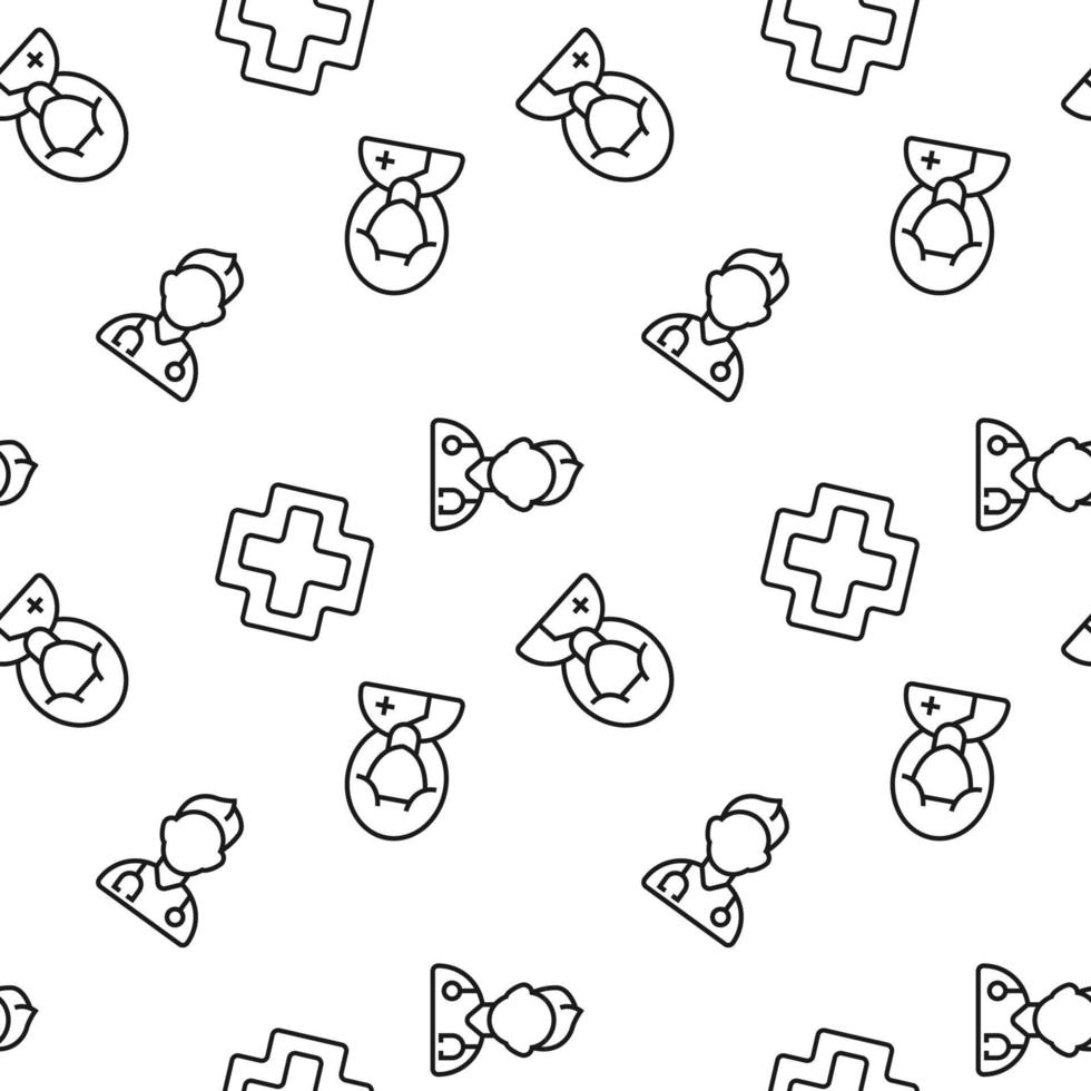 Vector seamless pattern of medical cross, doctor, nurse on white background. It can be used for printing on various surfaces