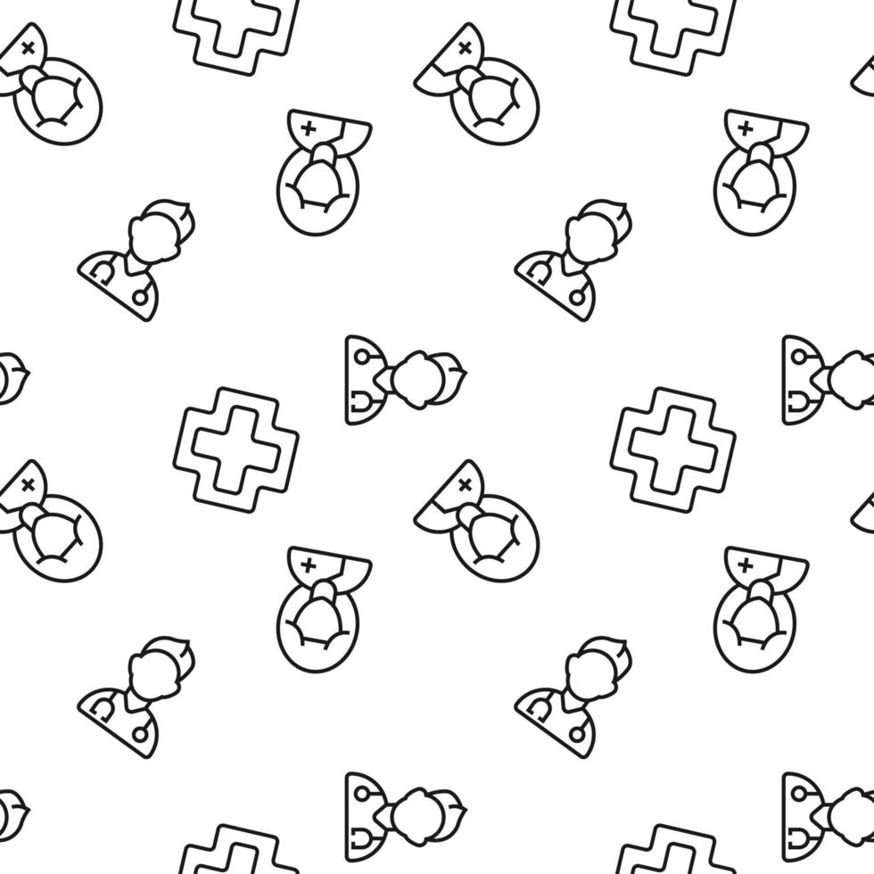 Vector seamless pattern of medical cross, doctor, nurse on white background. It can be used for printing on various surfaces