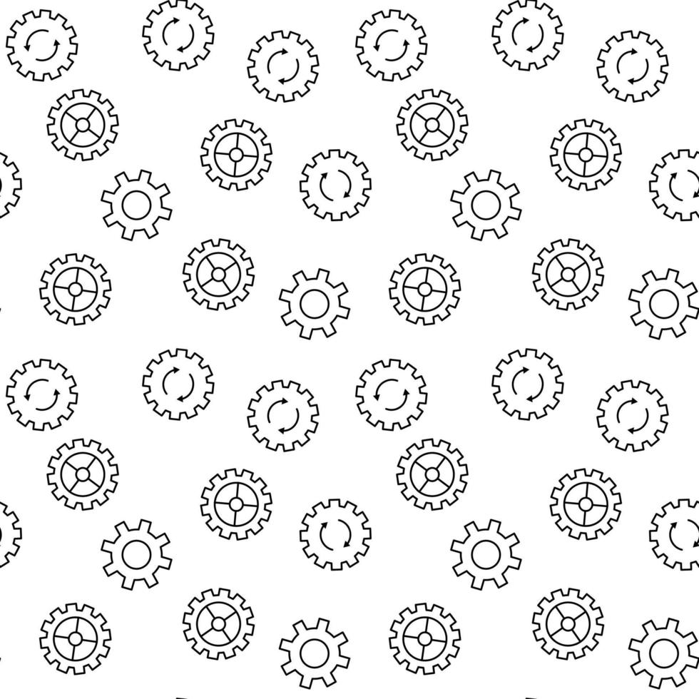 Vector seamless pattern of different cogwheels, gears, setting signs on white background. It can be used for printing on various surfaces