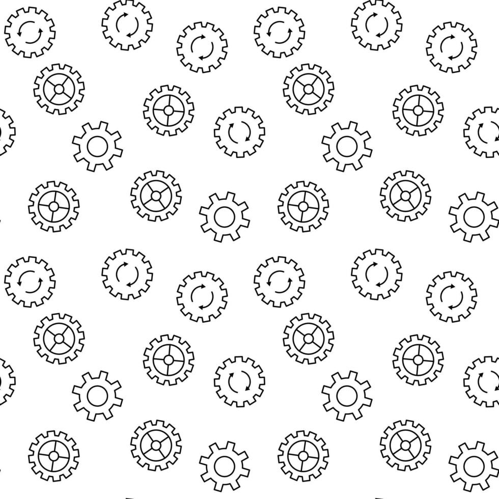 Vector seamless pattern of different cogwheels, gears, setting signs on white background. It can be used for printing on various surfaces