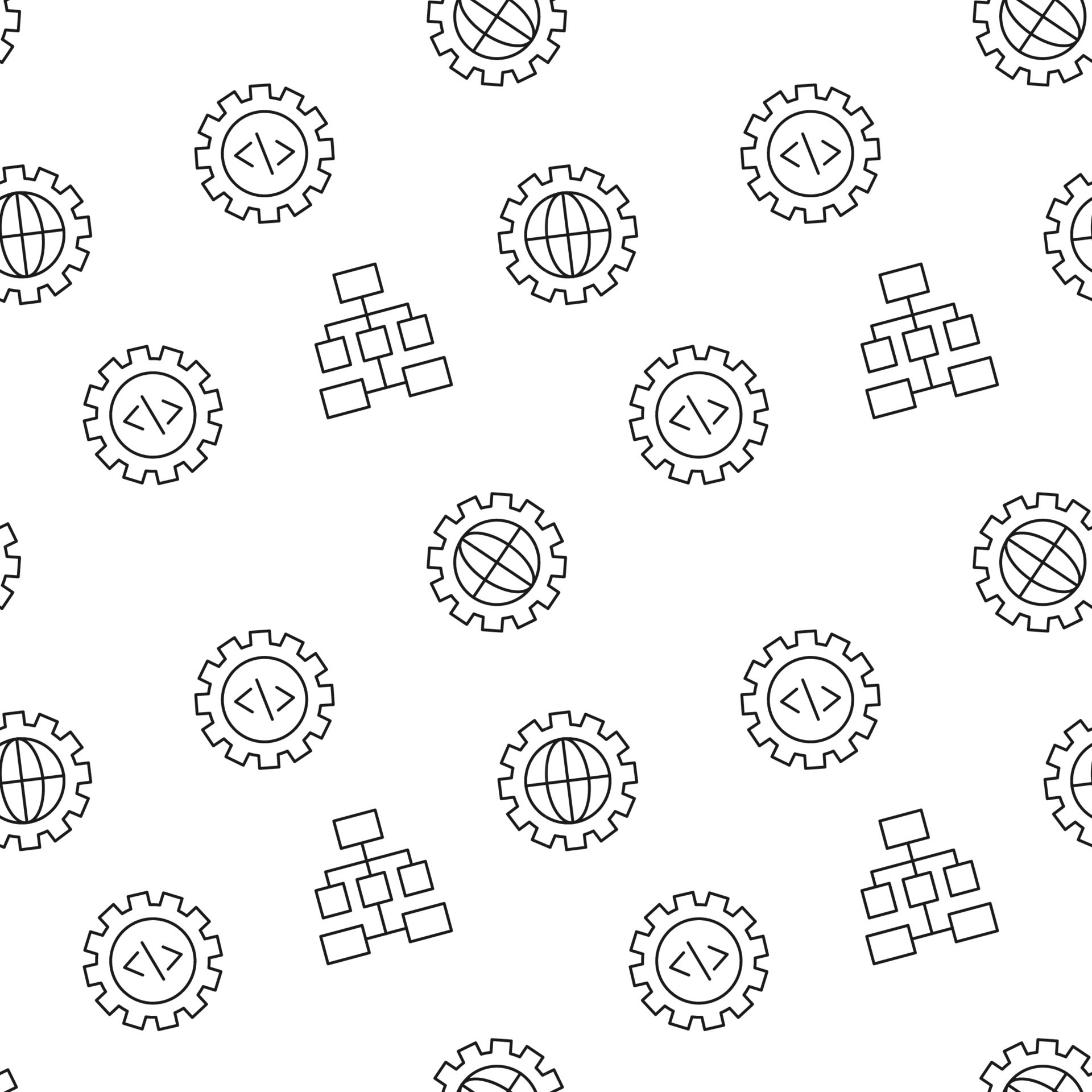 Vector seamless pattern of map, algorithm, globe on white background ...